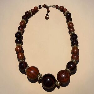 Vintage Stamped Hong Kong Wood Beaded Necklace